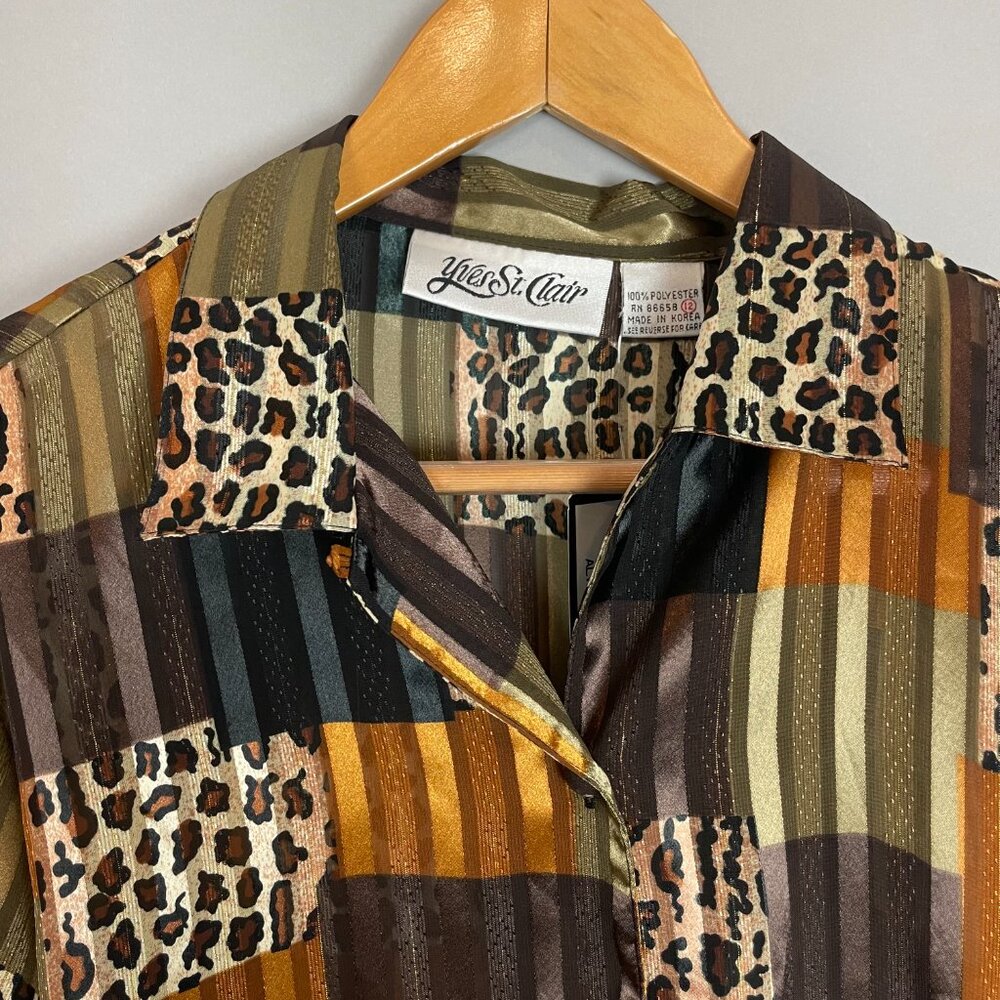Vintage NWT Nordstrom Deadstock Top Animal Print Women Semi-Sheer Leopard Blouse - Picture 12 of 12